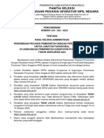 Pengumuman Hasil Seleksi Administrasi PPPK JF Di Lingkungan Pemerintah Kab - Purworejo Tahun Anggaran 2023