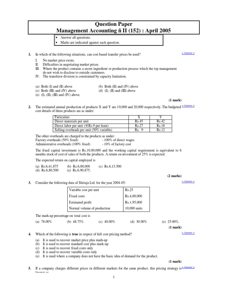 Management Accounting II 0405 | PDF | Pricing | Labour Economics