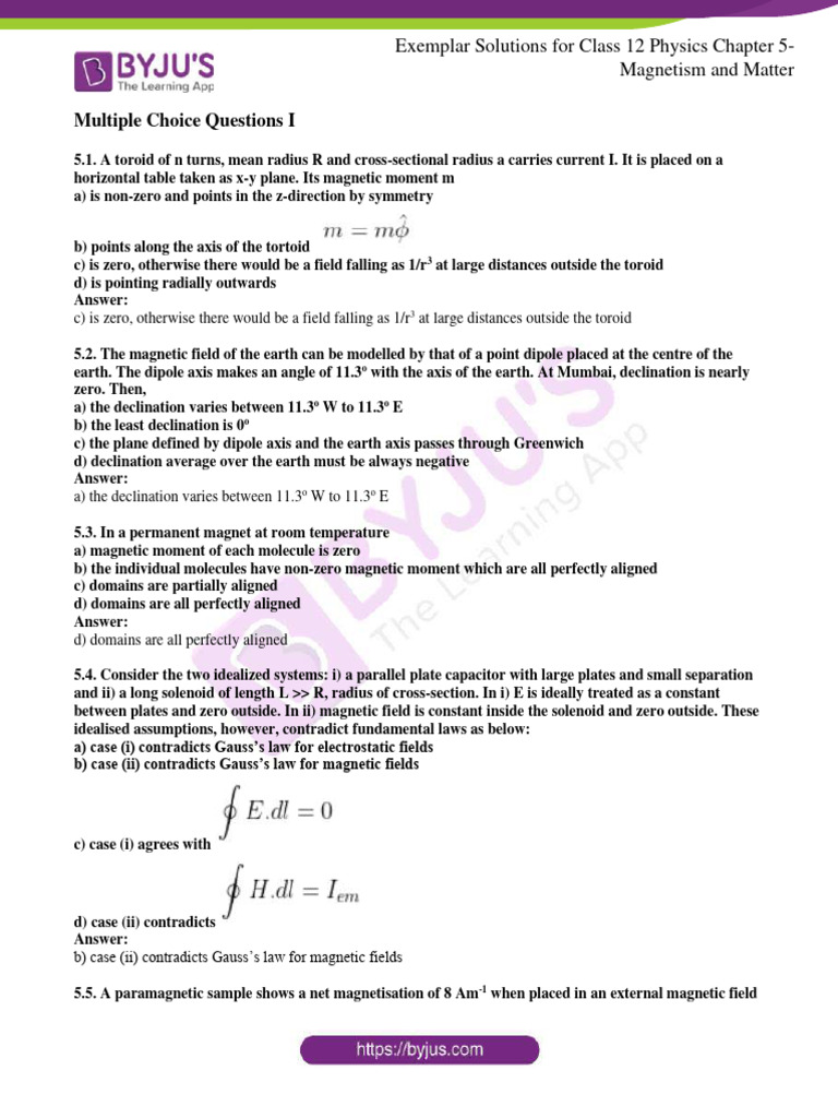 Ncert Exemplar Solutions For Class 12 Physics Chapter 5 | PDF ...