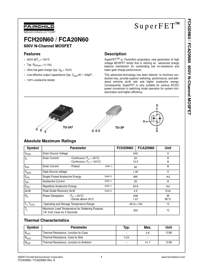 SD20N60 | PDF | Field Effect Transistor | Mosfet
