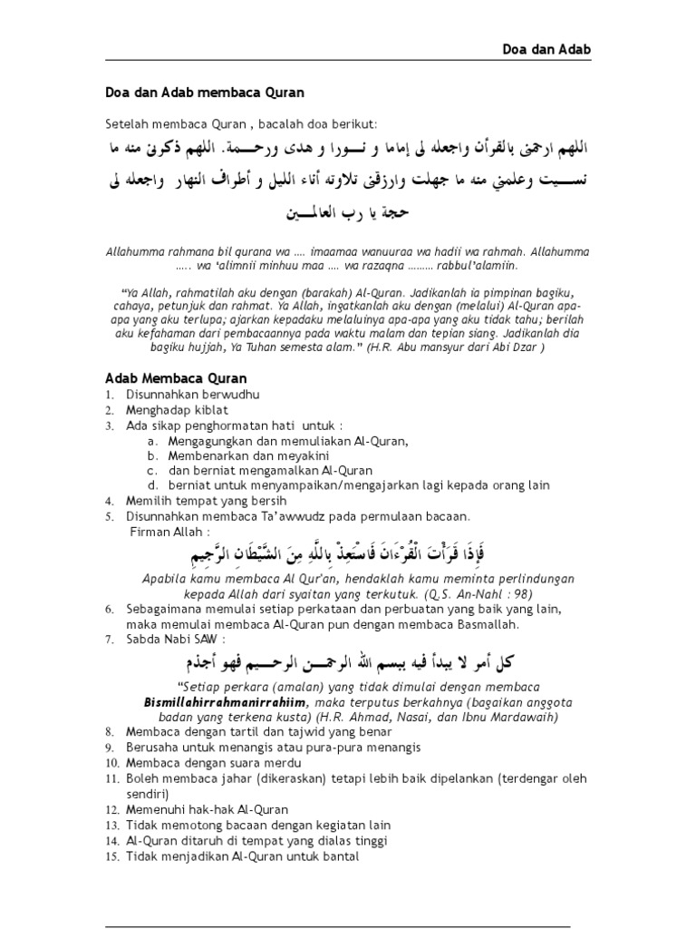 Doa Dan Adab Membaca Quran
