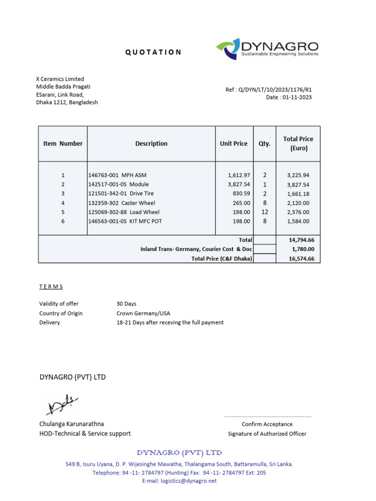 Industrial Equipment Quotation | PDF