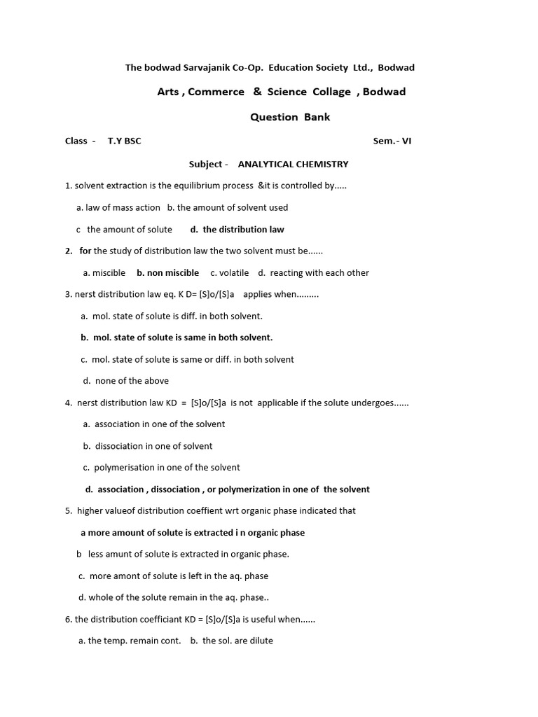 T.Y. B.Sc. Analytical Chemistry Q&A | PDF | High Performance Liquid ...