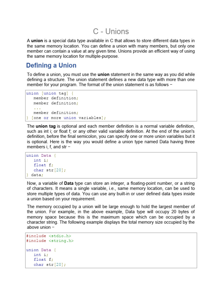 unions in c | PDF | Data Type | Software