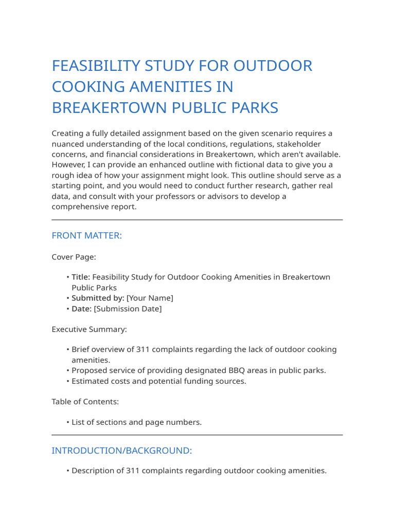 Feasibility Study For Outdoor Cooking Amenities in Breakertown Public ...