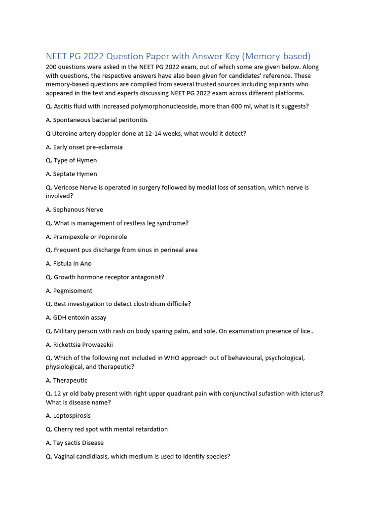 neetpg2022questionpaperwithanswerkey PDF