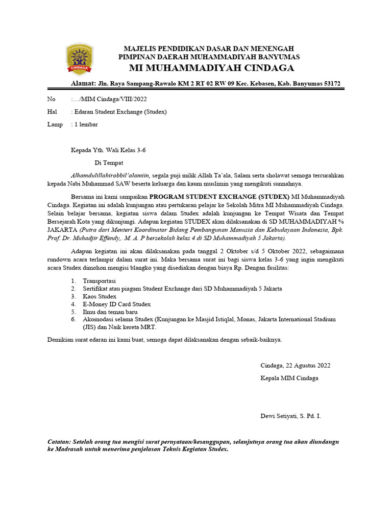 Edaran Program Student Exchange | PDF