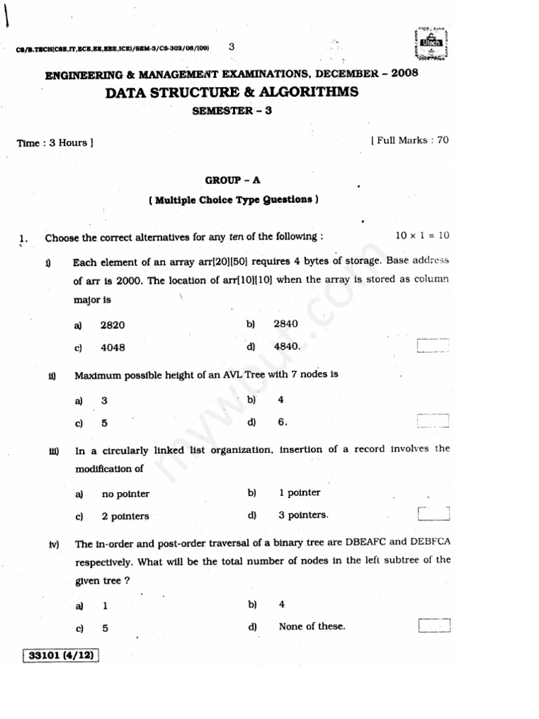 Data Structures and Algorithms Sample Paper 5 | PDF