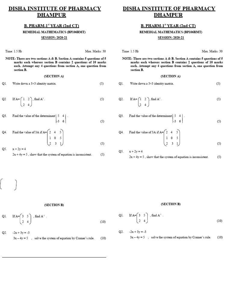 Remedial Mathematics