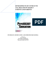 The Perceived Effects of COVID-19 To Mental Health of Grade 9 Students and Parents