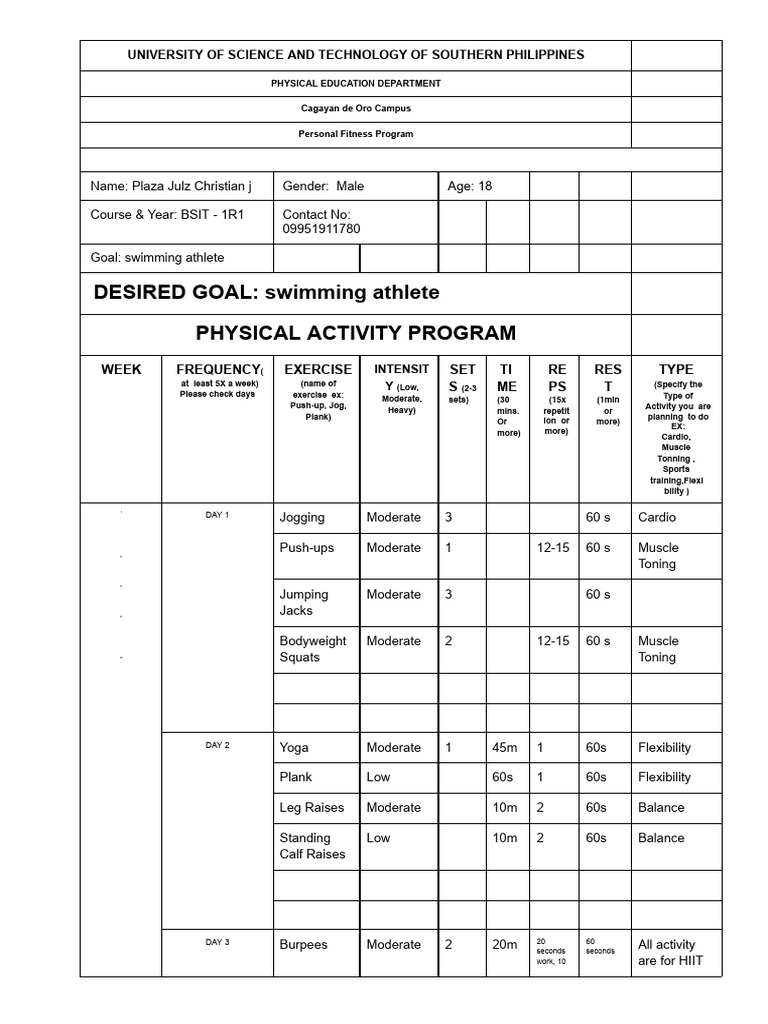 Fitness Program PDF Aerobic Exercise Flexibility (Anatomy)