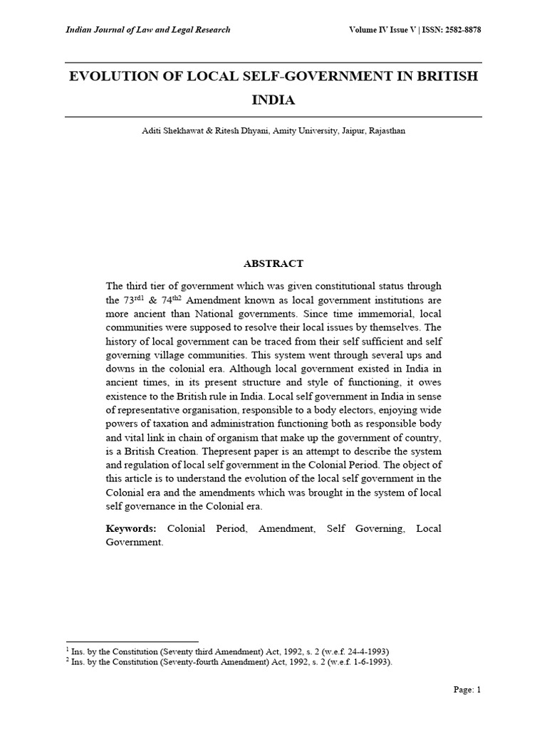 Evolution of Local Self-Government in India | PDF | Government | Governance