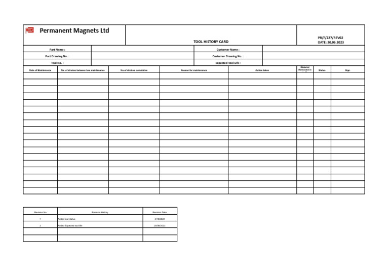 Tool History Card for Permanent Magnets | PDF