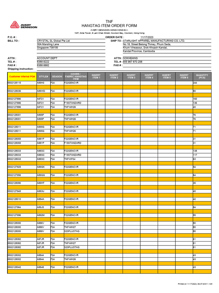 TNF Integrated Order Form_ADHK_16-June-2023 SMS(AD-Internal) | PDF