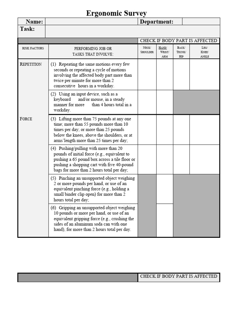 Ergonomic Risk Assessment Survey | PDF | Hammer