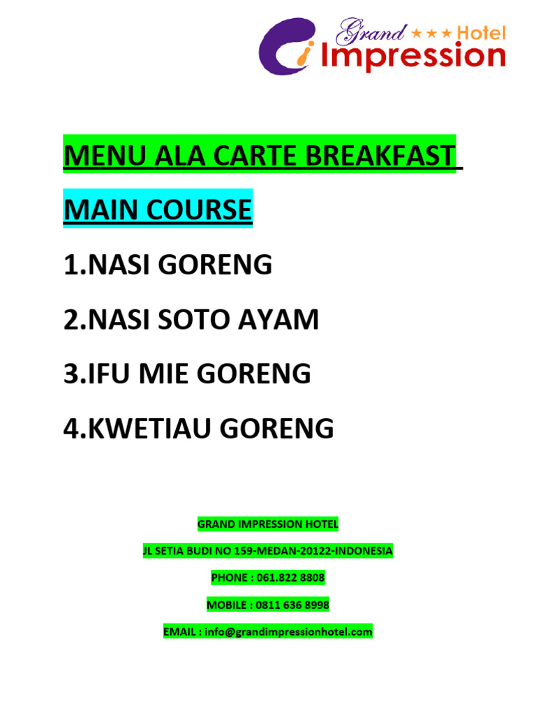 Menu Ala Carte Breakfast PDF