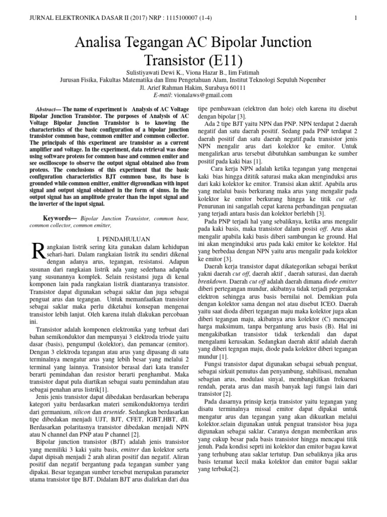 Analisa Tegangan Ac Bipolar Junction Transistor E11 01111540000007 PDF ...