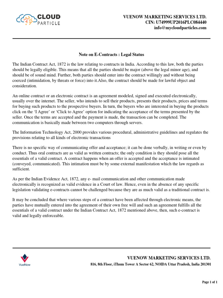 Legal Status of E-Contracts in India | PDF | Economies | Private Law