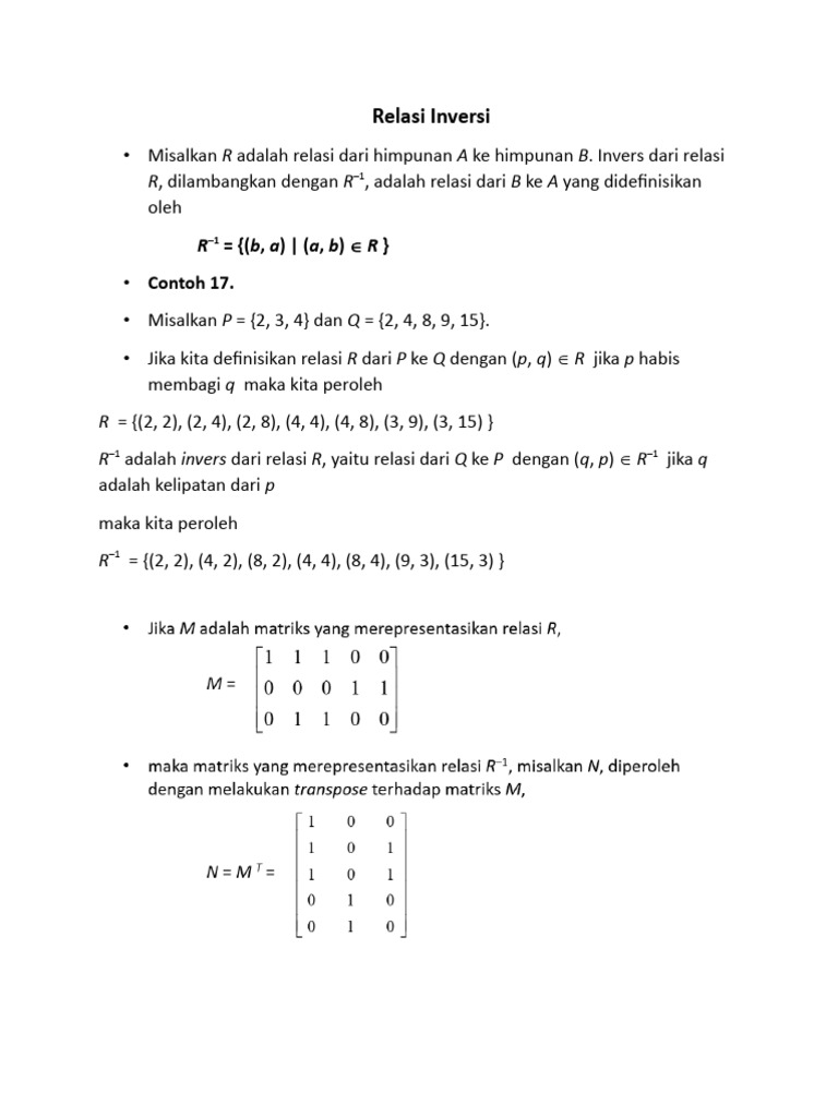Contoh Relasi Invers dalam Matematika | PDF