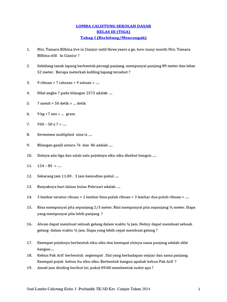 Membangun Fondasi Kuat: Panduan Lengkap Soal Calistung Kelas 3 Tahap 1