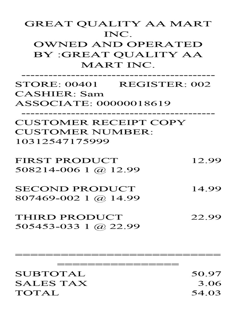 Fake Store Receipt _ E-Receipts – WVOP