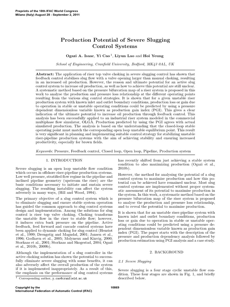 Production potential of severe slugging control systems pdf control
