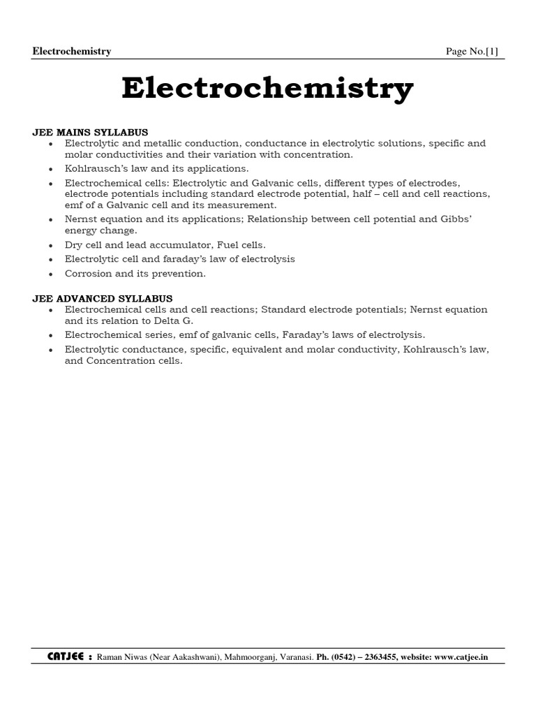 Electrochemistry [ Booklet ] PDF Electrochemistry Redox