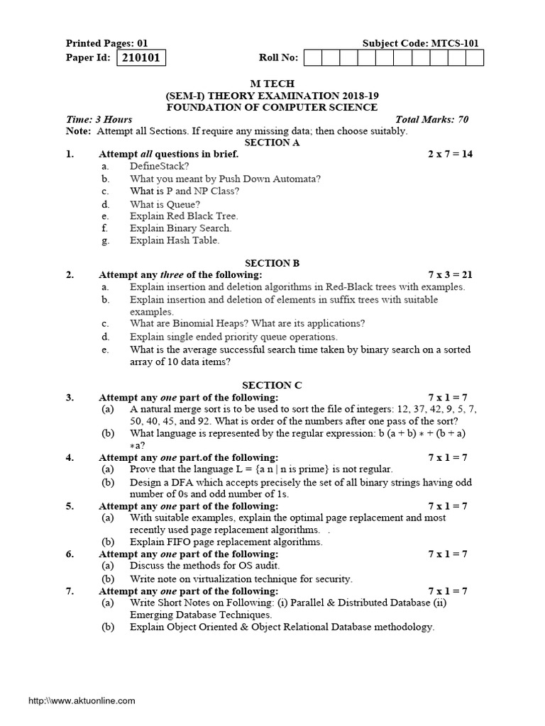 Mtech 1 Sem Foundation of Computer Science Mtcs 101 2018 19 | PDF ...