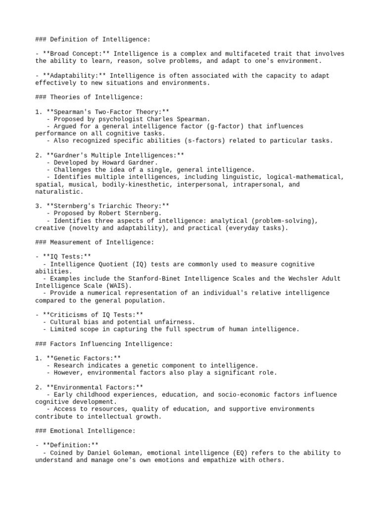 Intelligence Pdf Intelligence Psychological Concepts