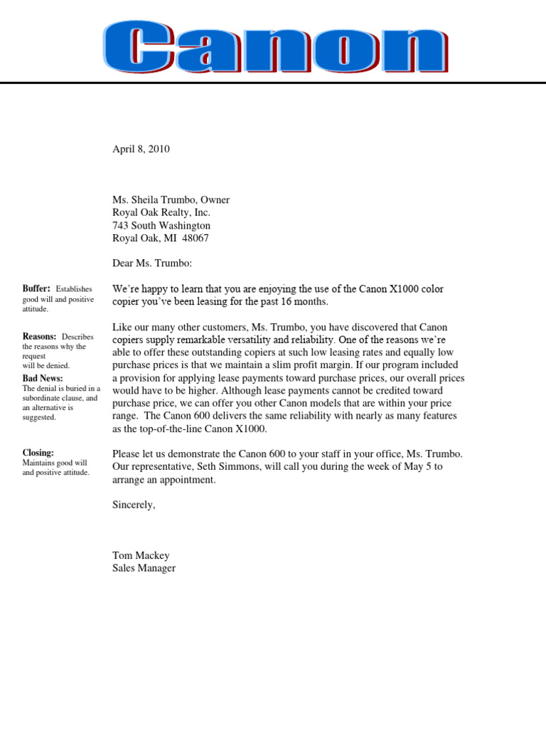 Bad news sample letter pdf