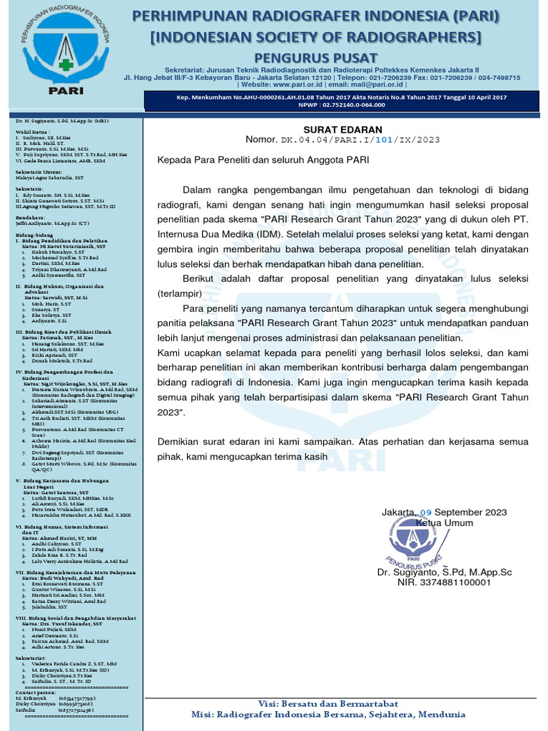 Hibah Penelitian PARI 2023 untuk Radiografer | PDF