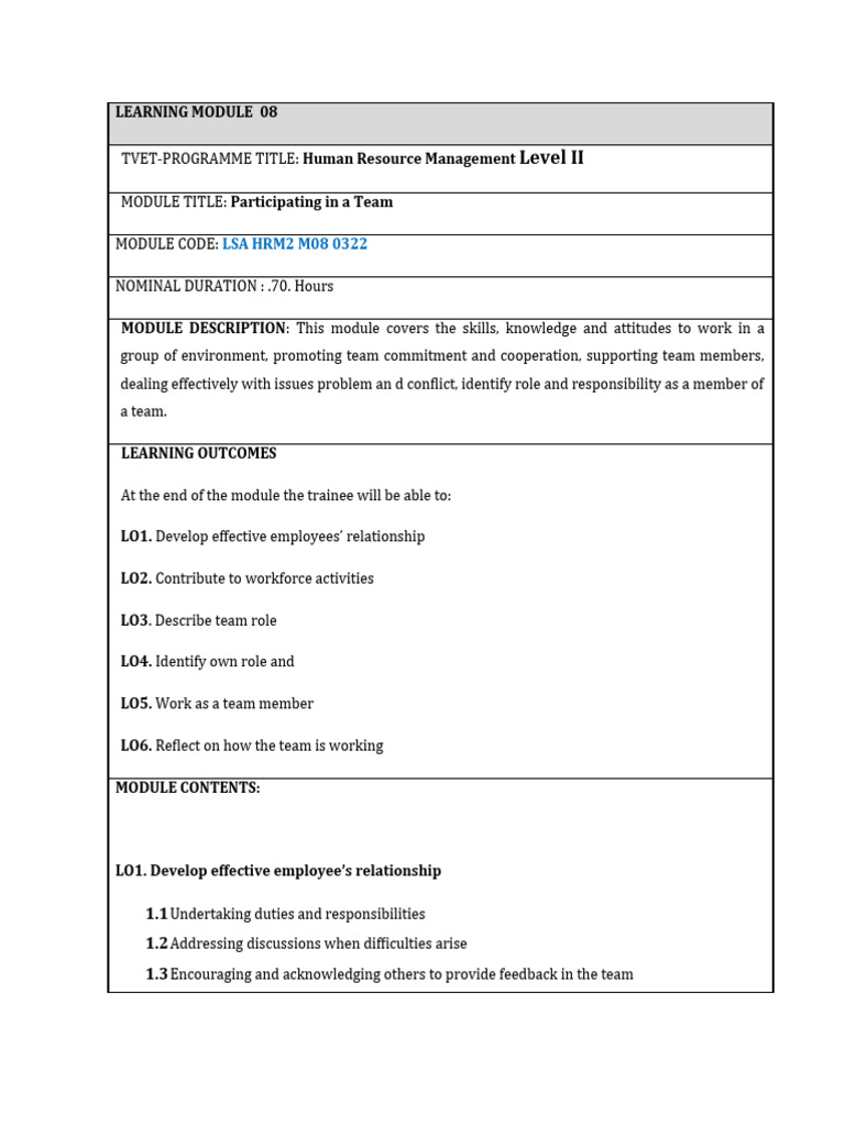 Team Participation in HR Management | PDF | Employment | Goal