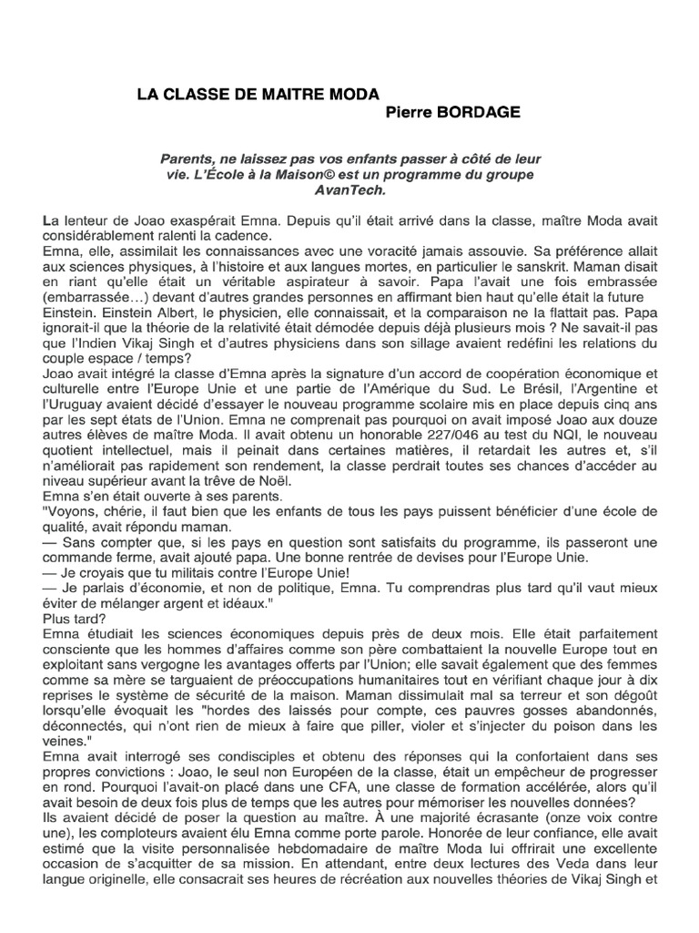LA CLASSE DE MAITRE MODA Pierre BORDAGE PDF PDF