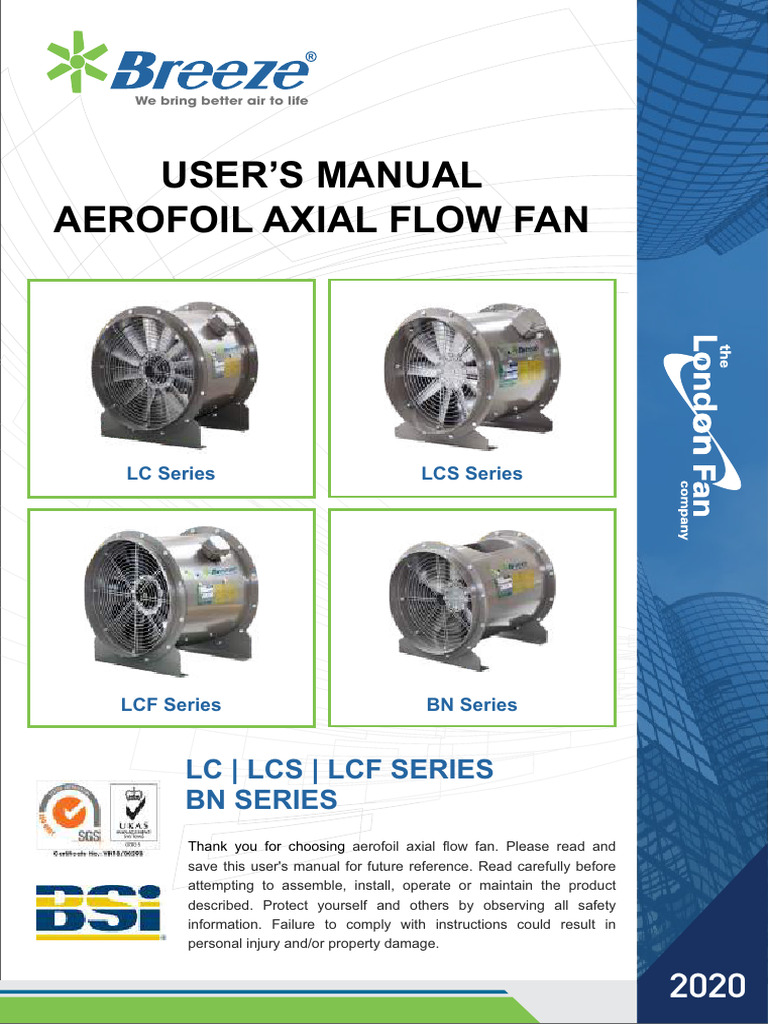 Aerofoil Axial Flow Fan Manual | PDF | Duct (Flow) | Safety