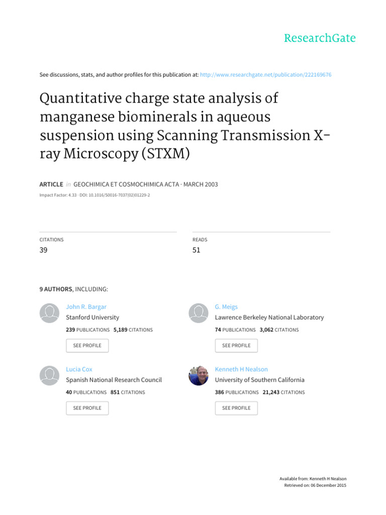 Quantitative Charge State Analysis of Manganese Biominerals in Aqueous Suspension Using STXM