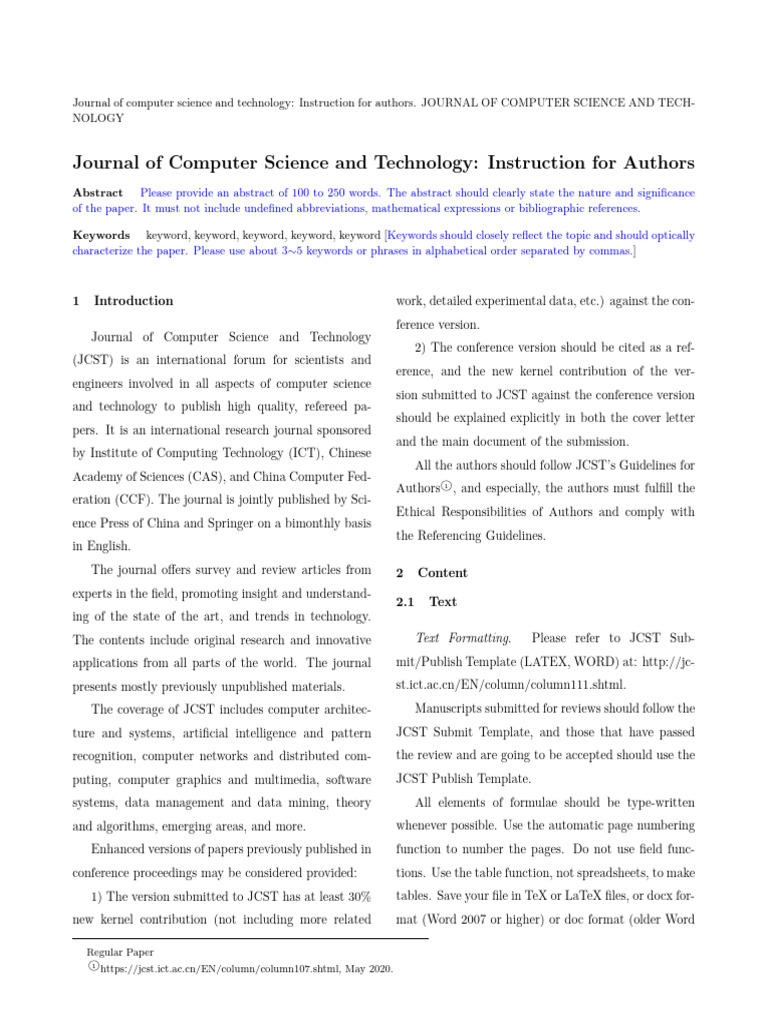 JCST Author Submission Guidelines | PDF | Editing | Citation
