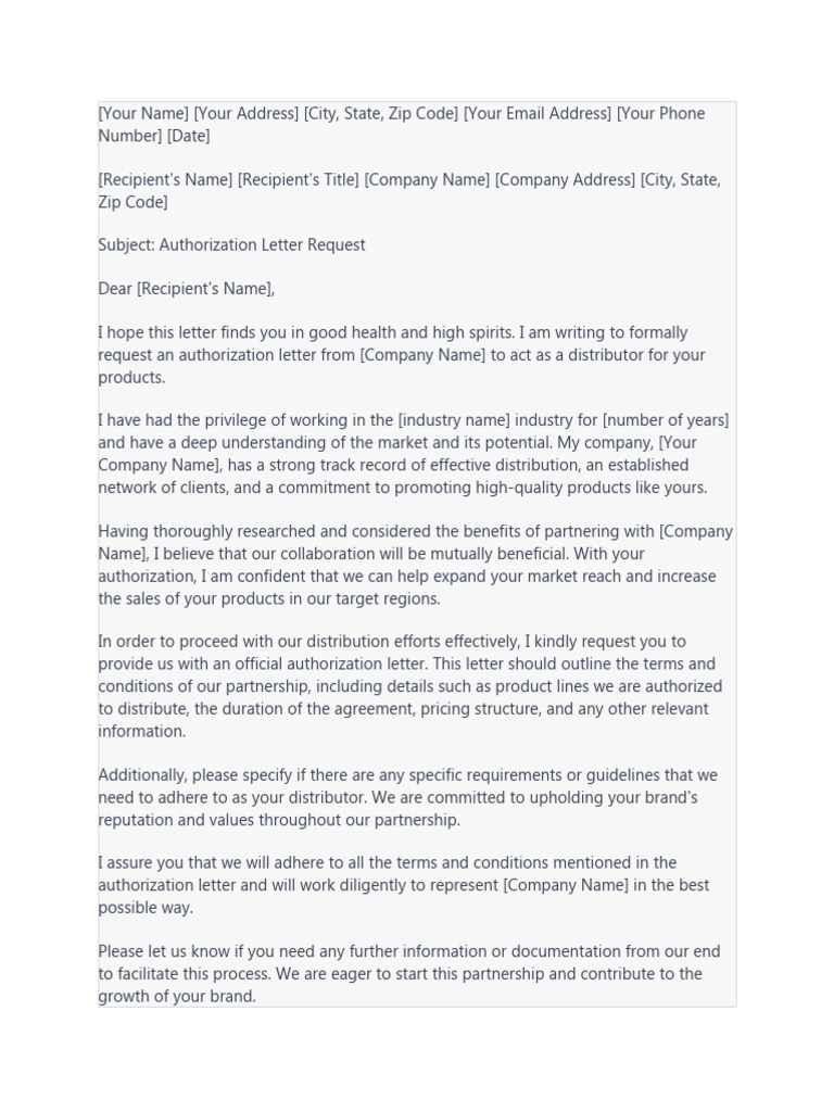 Distributor Authorization Letter Request | PDF | Career & Growth