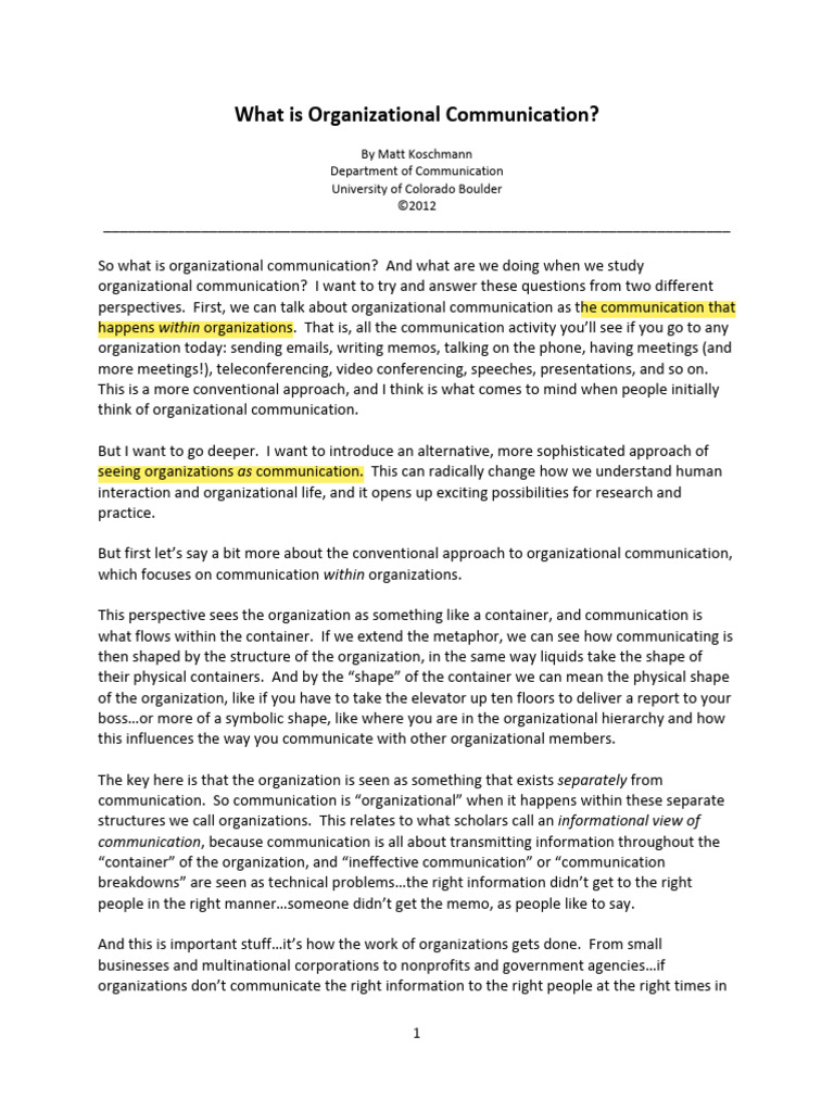 What Is Organizational Communication | PDF | Communication | Thought