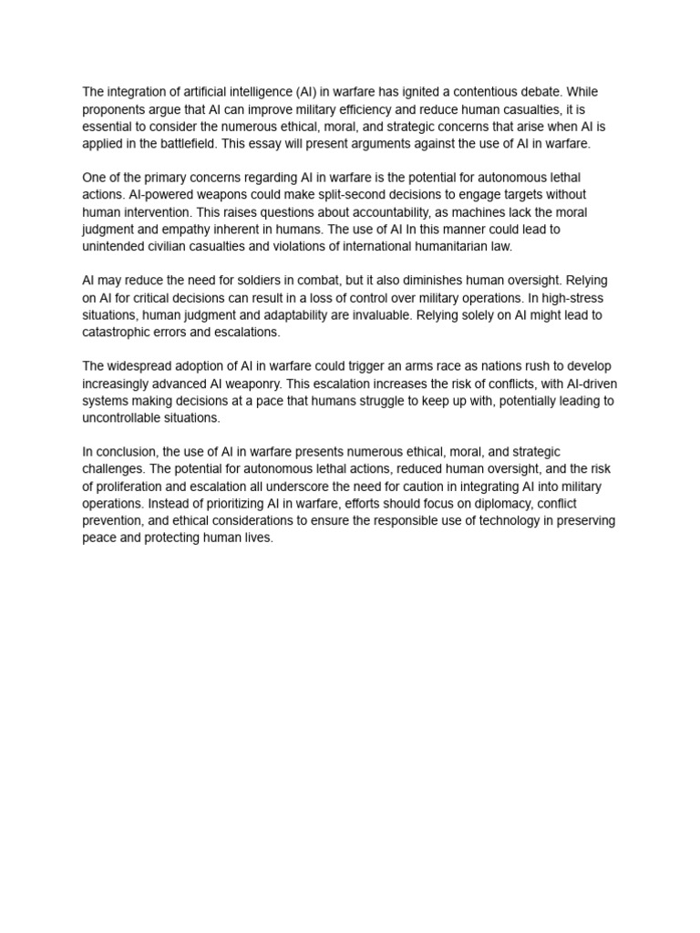Essay on ai in warfare pdf