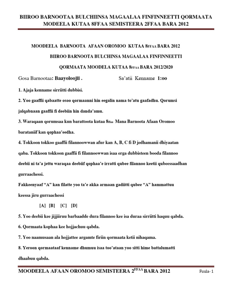 AFAAN OROMOO GRADE 8 TEACHER GUIDE PDF FREE DOWNLOAD 2022 visual data 8