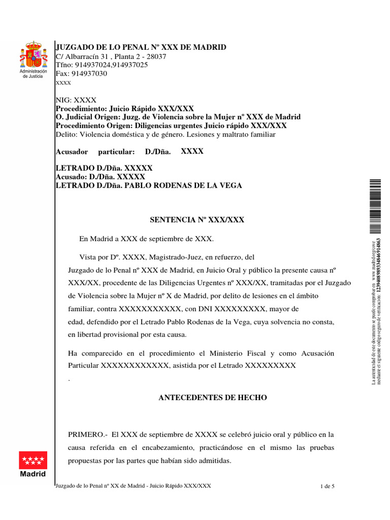 Sentencia Absolutoria Violencia Genero | PDF | Sentencia (ley) | Fiscal