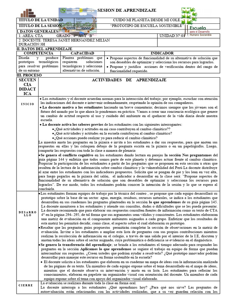 Prototipo de Escuela Sostenible en CTA | PDF | Evaluación | Aprendizaje