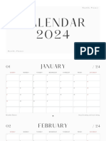 Gray and White Minimalist Clean 2024 Monthly Calendar