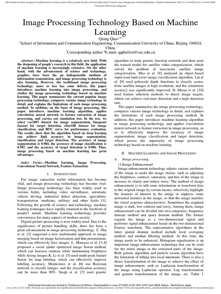 Image Processing Technology Based On Machine Learning | PDF | Machine ...