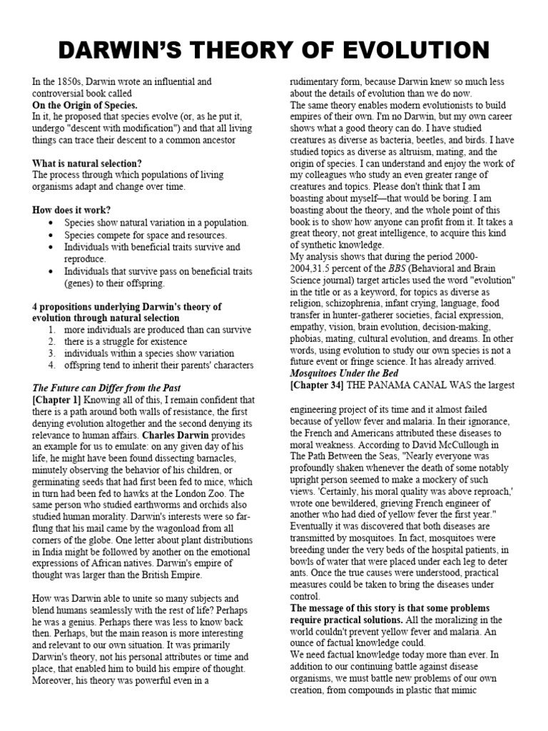 DARWIN’S THEORY OF EVOLUTION PDF Evolution On The Origin Of Species