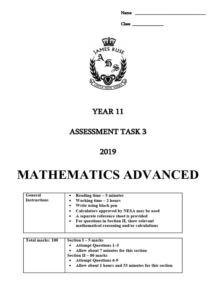 James Ruse 2019 2U Prelim Yearly & Solutions PDF Circle Function