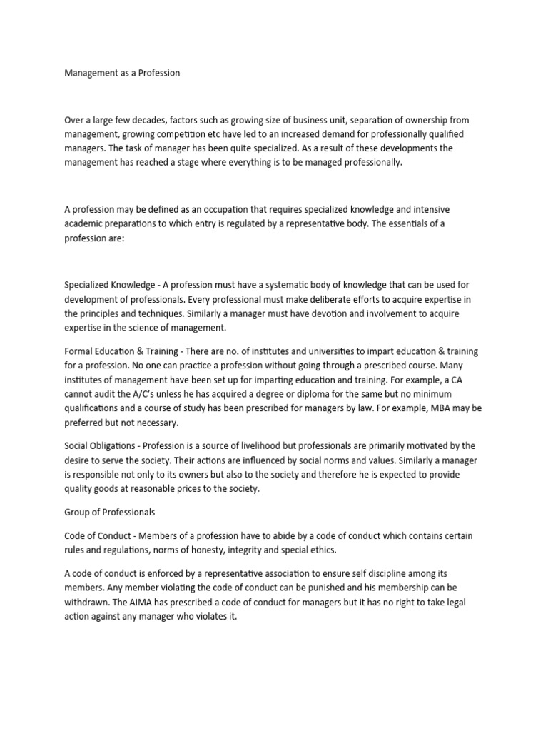 Management As A Profession-WPS Office | PDF | Profession | Business