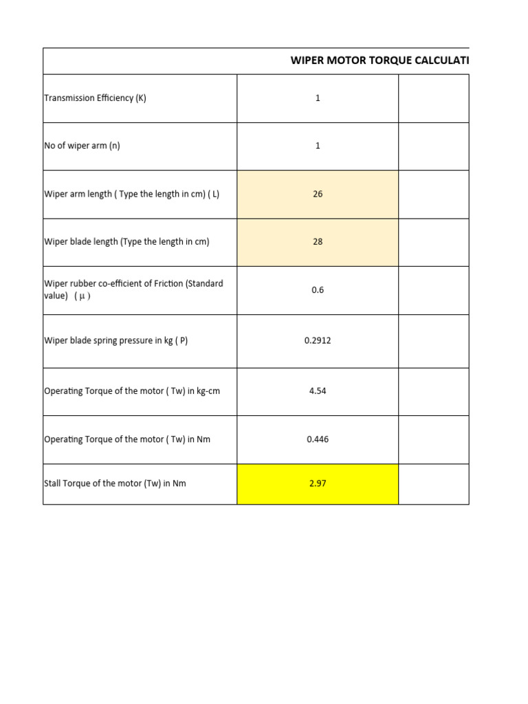 Wiper Motor Torque Calculation PDF