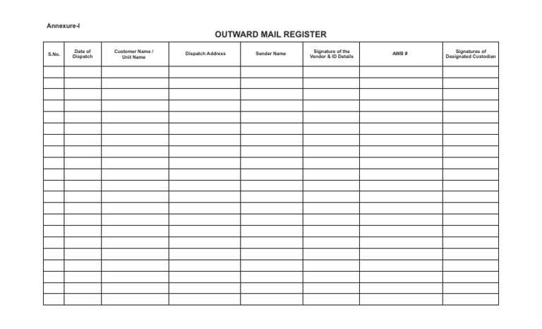 Outward Mail Register Format | PDF | Law | Technology & Engineering