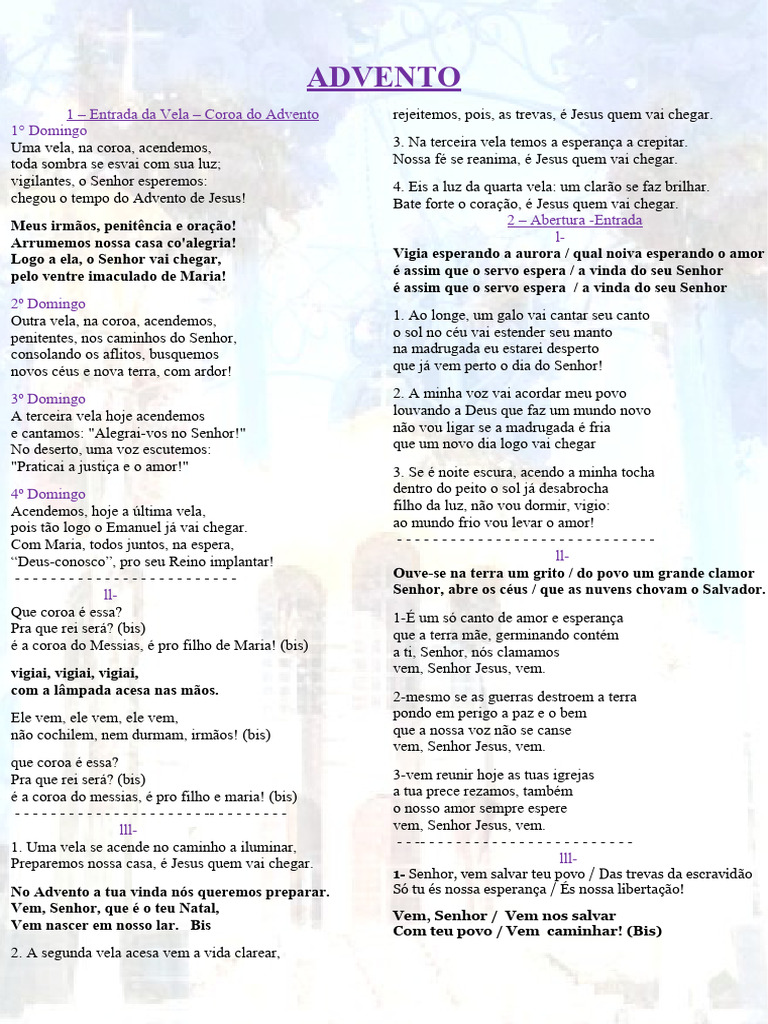 Cantos e Reflexões do Advento | PDF | Advento | Amor